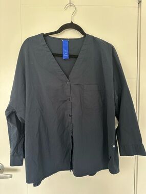 Kit And Ace Oversized Boxy Vneck Button Down Top Blouse Shirt Navy Size M